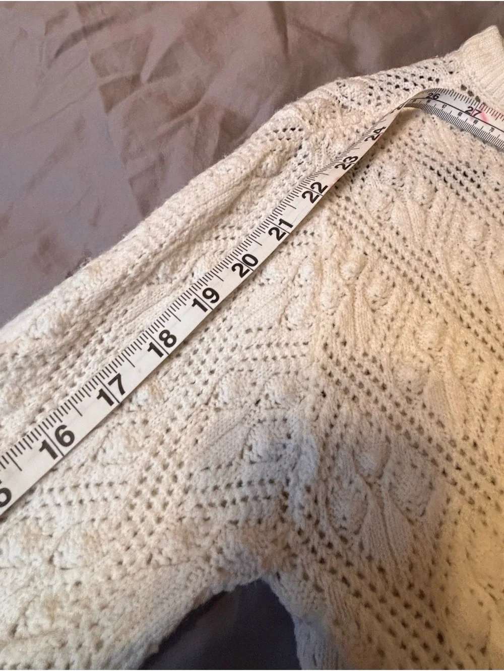 Vintage It’s Pure Gould Ivory Pointelle Cable Knit Cardigan Sweater Made USA